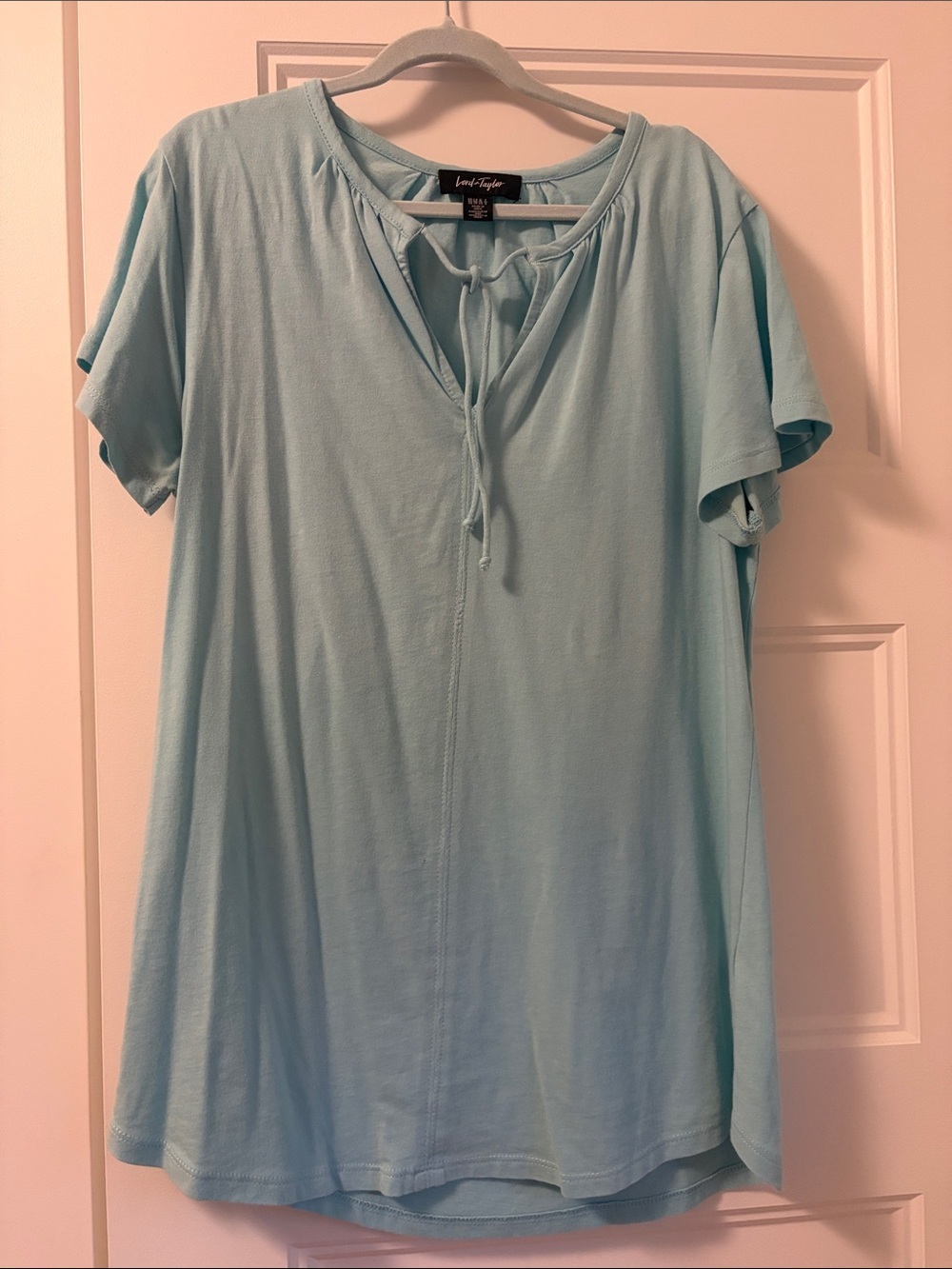Lord & Taylor Light Blue Tie-Neck Tunic Top